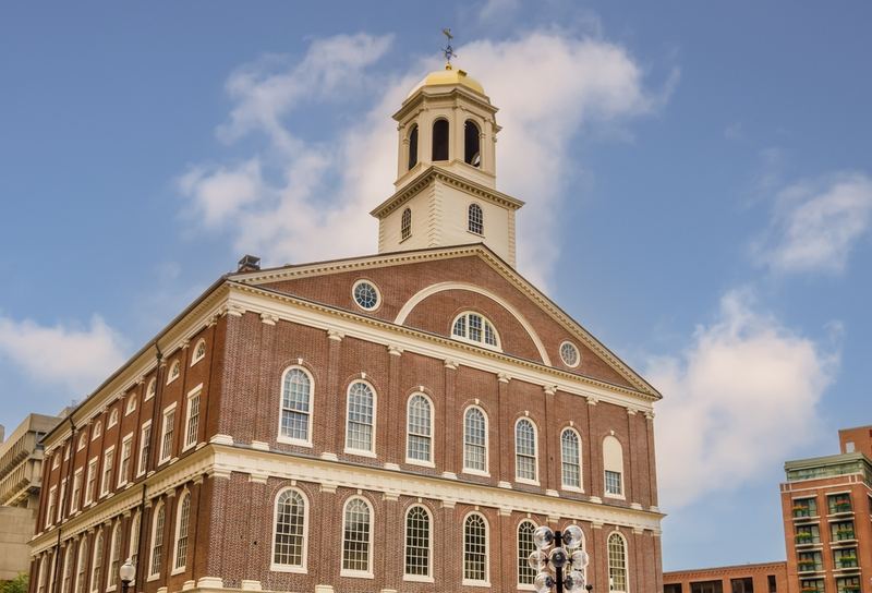 Faneuil Hall's brick facade and cupola
